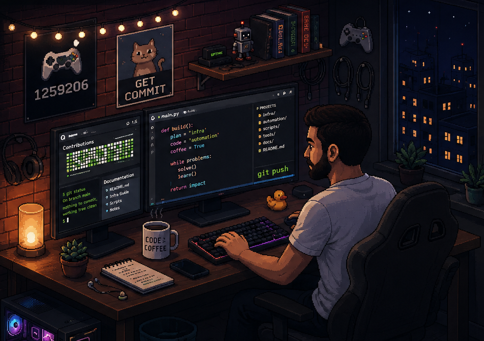 Pixel art developer workspace